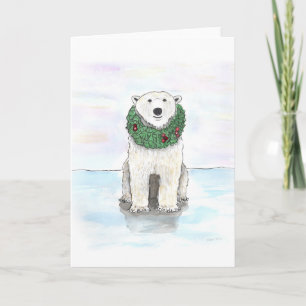 Cartão De Festividades Polar Bear with Holiday Wreath