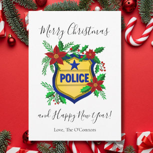 Cartão De Festividades Polícia Feliz Natal & Feliz Ano Novo Escudo