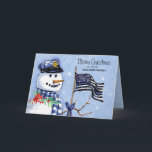 Cartão De Festividades Policial Fino Blue Line Flag Feliz Natal Snowman<br><div class="desc">Este cartão de feriado para a polícia e a polícia mostra um boneco de neve vestindo um chapéu policial e um carregando azul de cachecol uma fina linha azul bandeira americana e segurando um cartaz que diz "Feliz Natal". Personalize com seu nome e saudação. Projetado pelo famoso artista mundial Tim...</div>