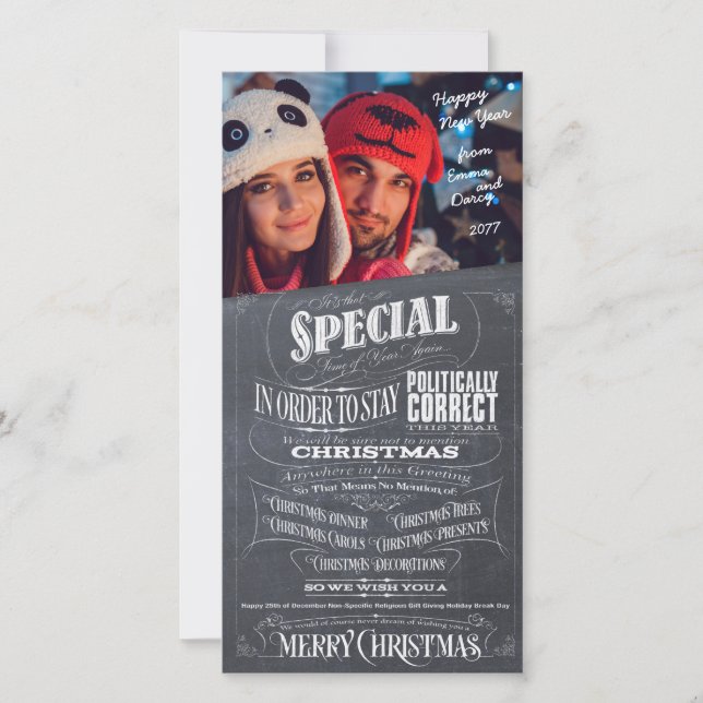 Cartão De Festividades Politically Correct Incorrect Chalkboard Christmas (Frente)
