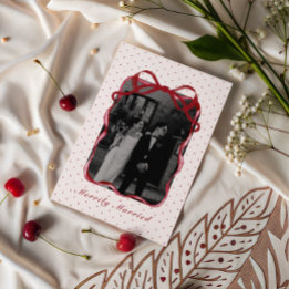 Cartão De Festividades Polka Dot Bow Photo Merrily Married Couple Wedding