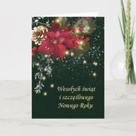 Cartão De Festividades Polonês de Poinsettia Pine Holly Garland Ho