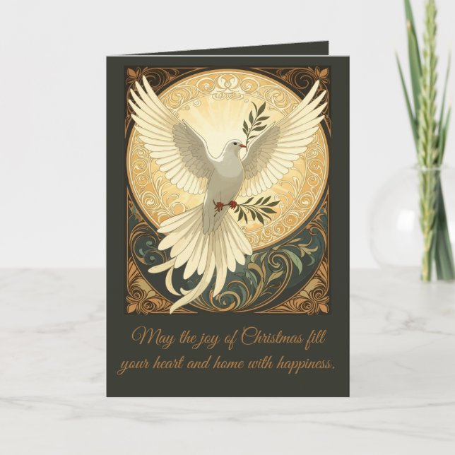 Cartão De Festividades Pomba com um Ramo de Oliveira Natal Desi (Frente)