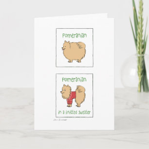 Cartão De Festividades Pomerânia em um suéter Knit   Feliz Natal