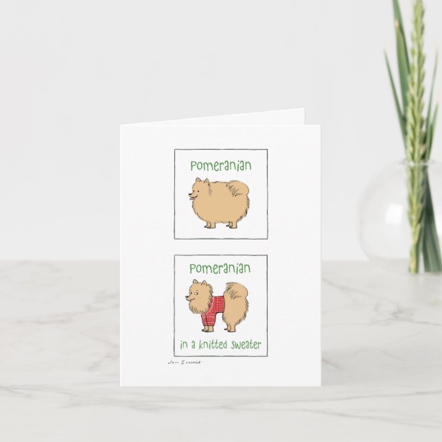 Cartão De Festividades Pomerânia em um suéter Knit | Natal Humorístico (Frente)