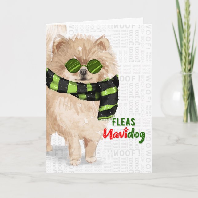 Cartão De Festividades Pomeranian Dog Breed Funny Fleas Navidog Christmas (Frente)