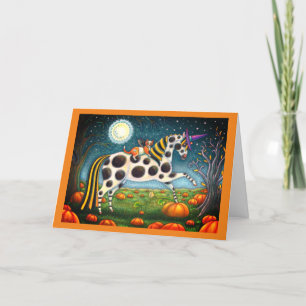 Cartão De Festividades PÔNEI MANCHADO DE HALLOWEEN & GATO MORCEGO Cavalo 