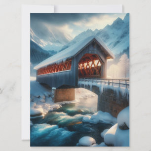 Cartão De Festividades Ponte e rio cobertos de neve no inverno