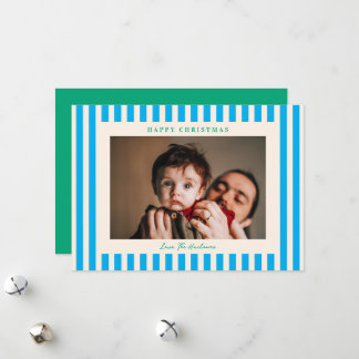 Cartão De Festividades Ponto de Faixa Azul Uma Foto Natal Feriado