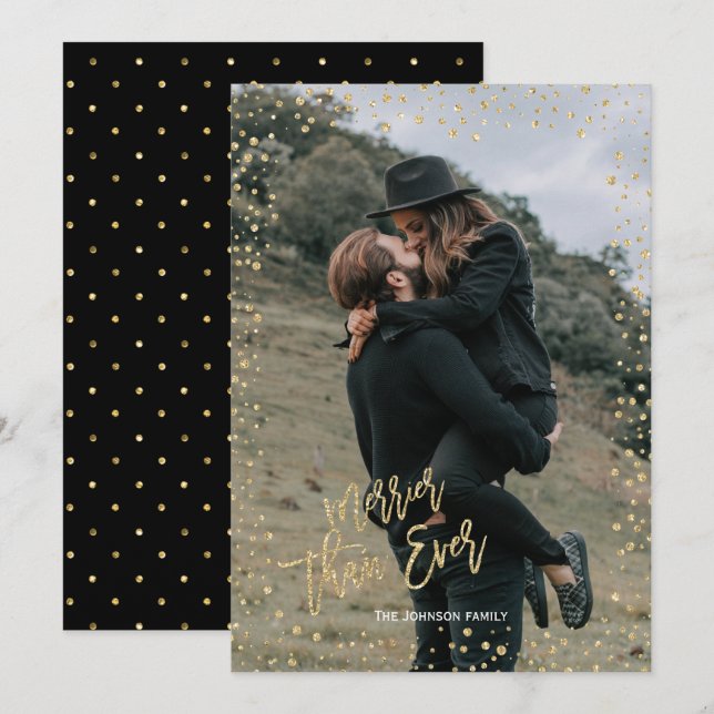 Cartão De Festividades Ponto de ouro moderno com letra de ouro no Natal (Frente/Verso)