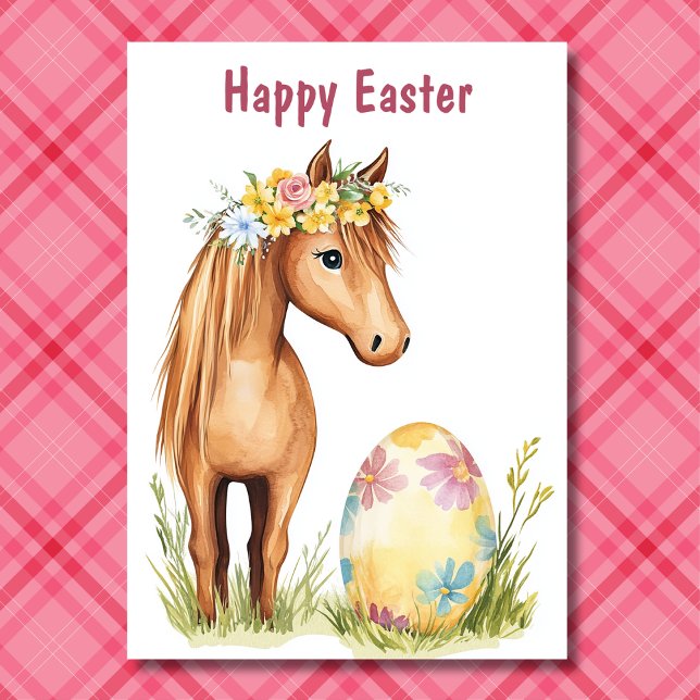 Cartão De Festividades Pony Adorável - Páscoa de Cavalo Floral (Front - Adorable Pony - Floral Horse Easter Holiday Card)