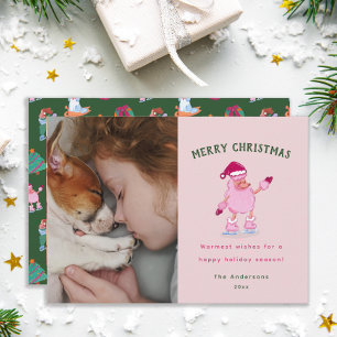 Cartão De Festividades Poodle Brincalhão Patinando no Natal Rosa