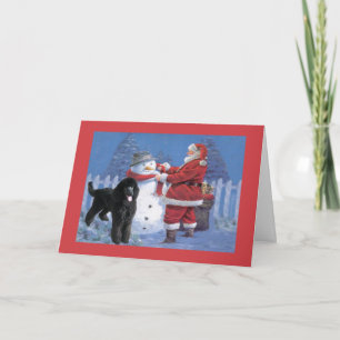 Cartão De Festividades Poodle Christmas Card Papais noeis e Snowman