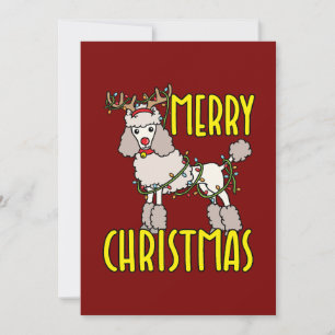 Cartão De Festividades Poodle de Natal com Chifres de Rena