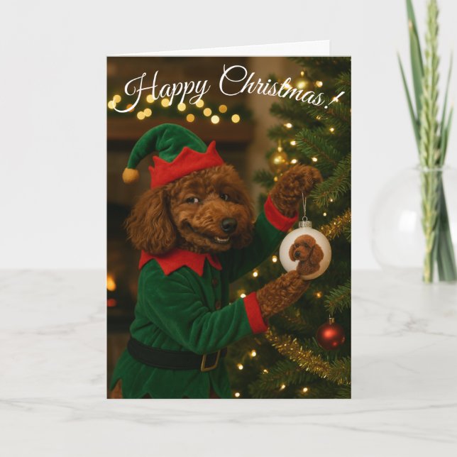 Cartão De Festividades Poodle Elf cute funny bauble Christmas card (Frente)