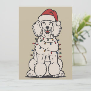 Cartão De Festividades Poodle Fofo Envolvido em Luzes de Natal Feriado 