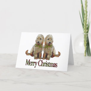 Cartão De Festividades Poodle, Golden Doodle Couple Christmas: Art