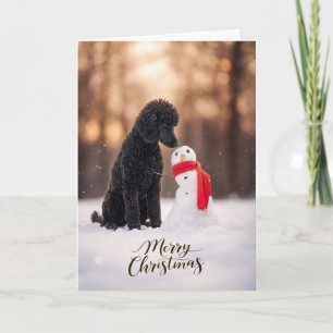 Cartão De Festividades Poodle Preto Homem de Neve de Natal