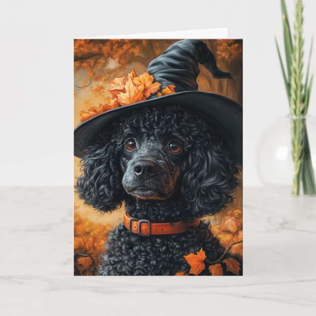 Cartão De Festividades Poodle Witch Halloween (Frente)