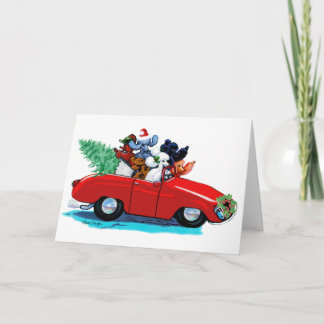 Cartão De Festividades Poodles Christmas Vintage Car Art Print Card