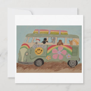 Cartão De Festividades Poodles na Van Hippie
