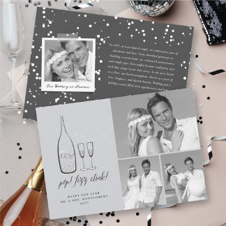 Cartão De Festividades Pop Fizz Clink Na moda Silver Champagne Foto Chic