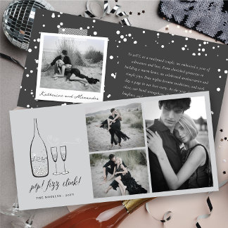 Cartão De Festividades Pop Fizz Clink Na moda Silver Champagne Foto Chic