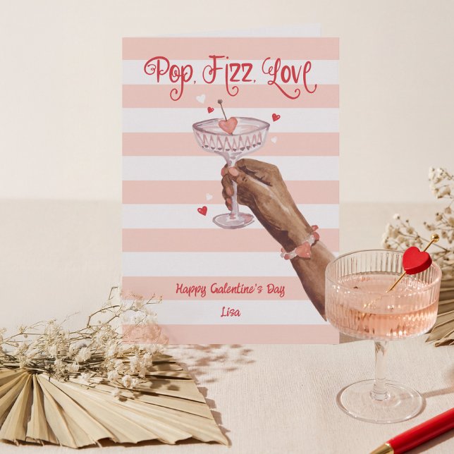 Cartão De Festividades Pop Fizz Love Cocktail Cheer Happy Galentine's Day (Pop Fizz Love Cocktail Cheer Happy Galentine's Day Holiday Card)