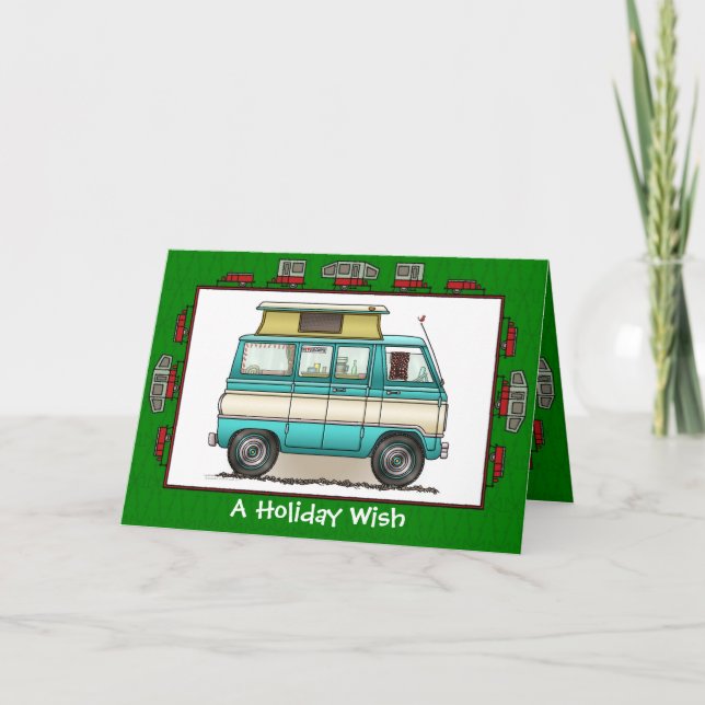 Cartão De Festividades Pop Top Camper RV Trailer Holiday Wish (Frente)