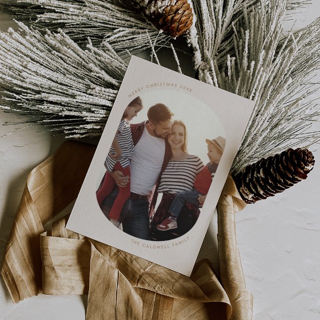 Cartão De Festividades POPPY Dourada Modern Fun Family DIY Foto do Natal (POPPY Gold Modern Fun Family DIY Photo Christmas Holiday Card)