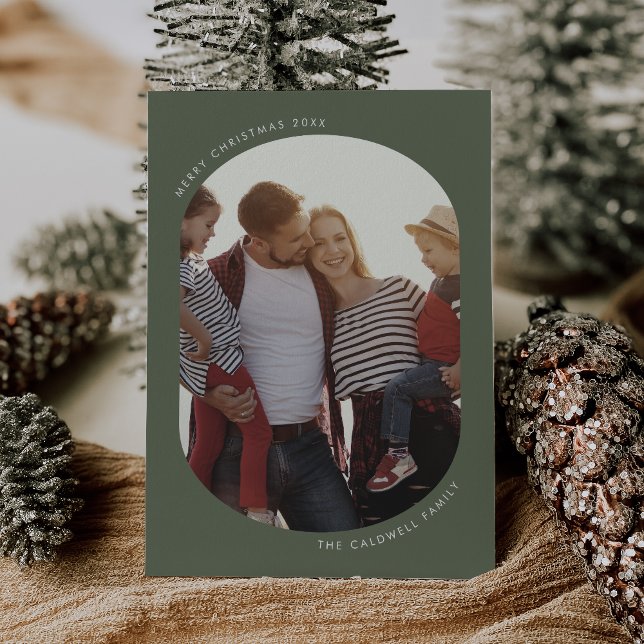 Cartão De Festividades POPPY Green Modern Fun Family DIY Foto do Natal (POPPY Green Modern Fun Family DIY Photo Christmas Holiday Card)