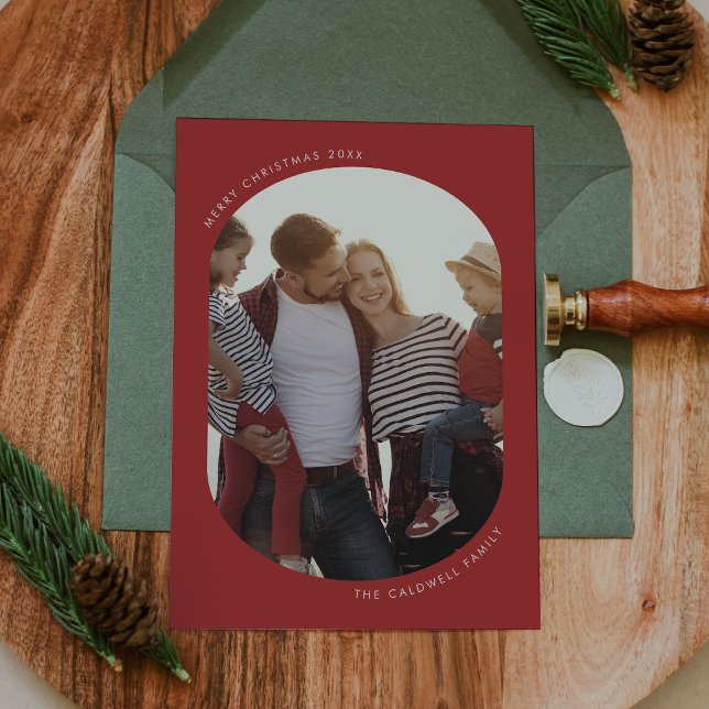Cartão De Festividades POPPY Red Modern Fun Family DIY Foto do Natal (POPPY Red Modern Fun Family DIY Photo Christmas Holiday Card)