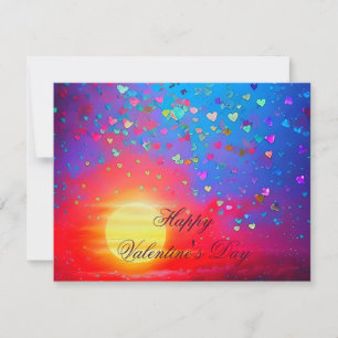 Cartão De Festividades Pôr do sol e valentine de corações dispersos 