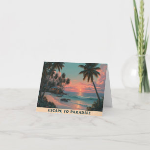 Cartão De Festividades Pôr do Sol Tropical Pinturesco e Vibrante na Praia