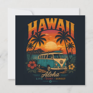 Cartão De Festividades Pôr-do-sol Vintage Havaiano Palmeiras Prancha de S