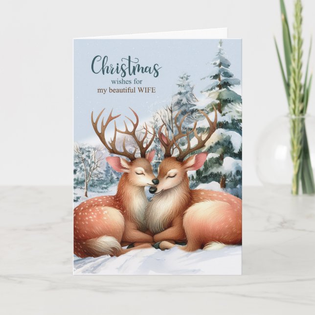 Cartão De Festividades por Esposa no Natal de Reindeer Romântico (Frente)
