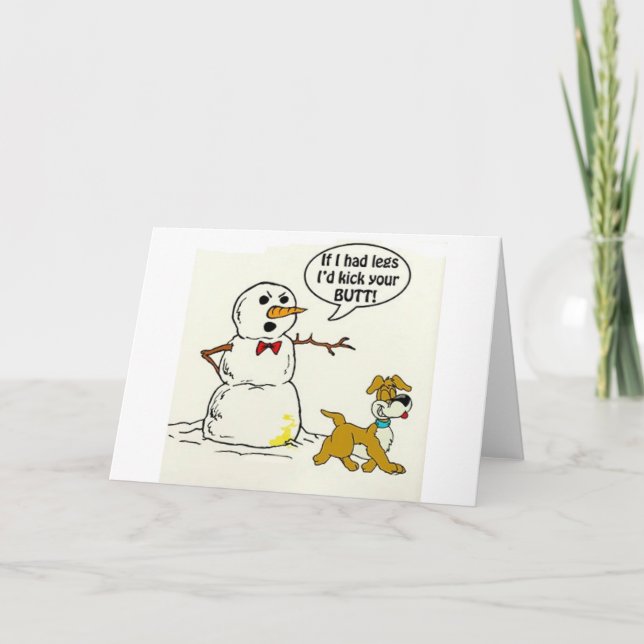 Cartão De Festividades Porcos Cachorros em Snowman (Frente)