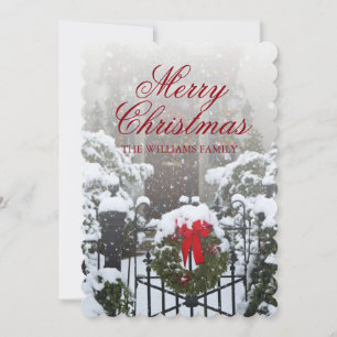 Cartão De Festividades Porta da Casa com Férias de Natal e Neve Feriada