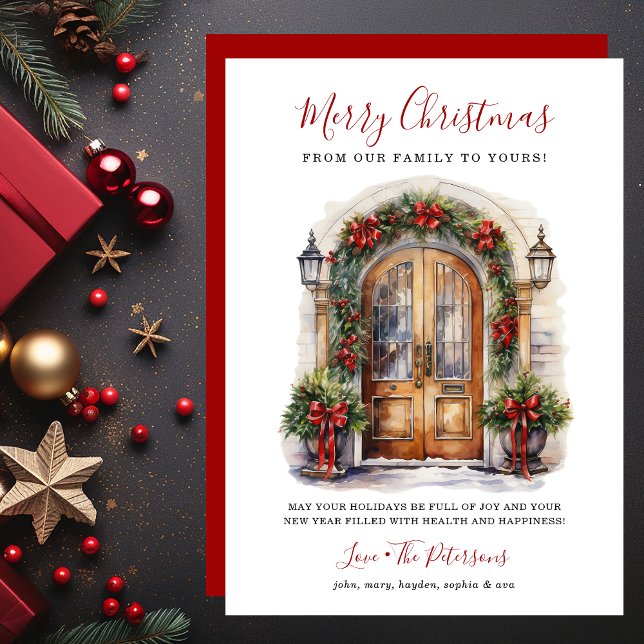 Cartão De Festividades Porta da Frente de Aquarela Feliz Natal (Criador carregado)