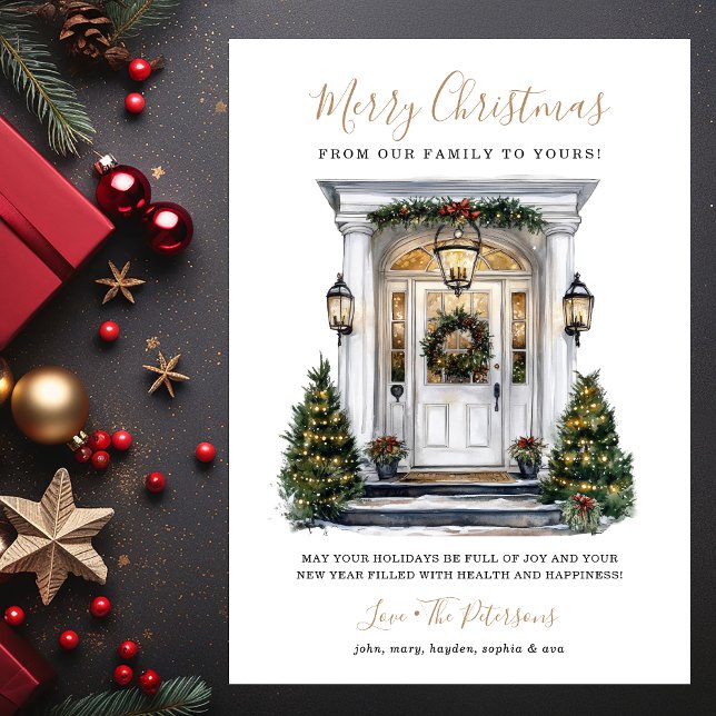 Cartão De Festividades Porta da Frente de Aquarela Feliz Natal (Criador carregado)