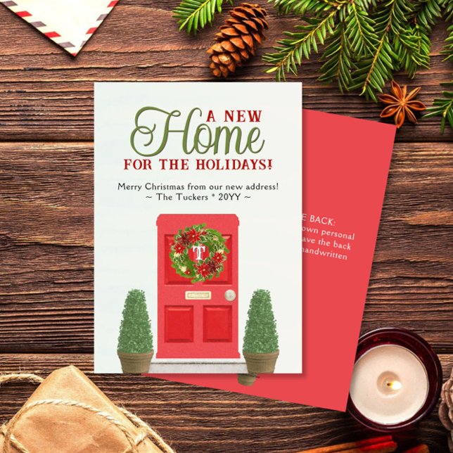 Cartão De Festividades Porta Vermelha e Tópicos Aquarela Movimento Natal (Criador carregado)