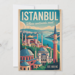 Cartão De Festividades Pôrto do Istambul Turquia Paisagem Urbana Céu Retr