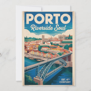 Cartão De Festividades Porto Portugal Retro Silhueta da Cidade Paisagem V