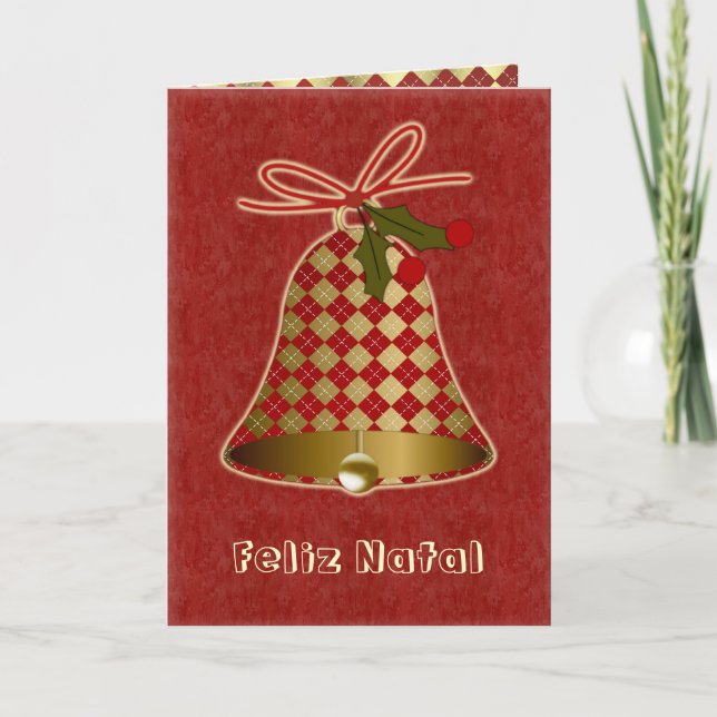 Cartão De Festividades Portugese Christmas Card with bell and holly (Frente)