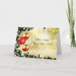 Cartão De Festividades Portuguese Chrismas, New Year- baubles, snowflakes