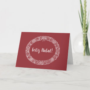 Cartão De Festividades Portuguese Greeting Christmas Wreath White, Red