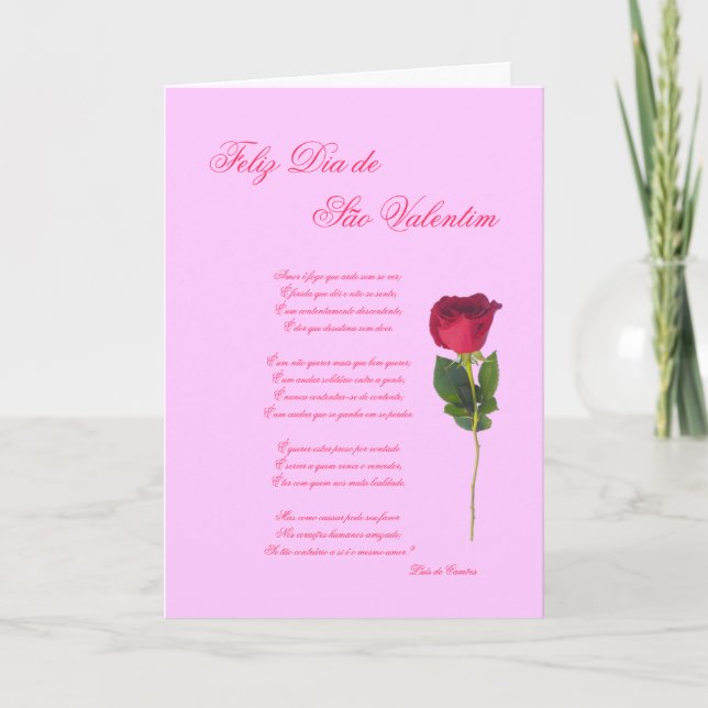 Cartão De Festividades Portuguese: poema e rosa -Valentine's day (Frente)