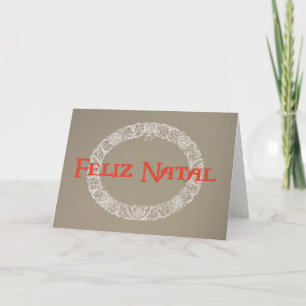 Cartão De Festividades Portuguese White Christmas Wreath Red on Burlap