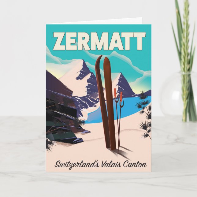 Cartão De Festividades Poster de férias Zermatt Ski (Frente)