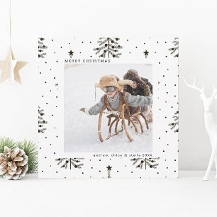 Cartão De Festividades Praça de Fotos de Natal de Árvore Preta e Branco